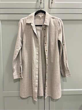 TCEC Ecru Button-Front Long Shirt Jacket